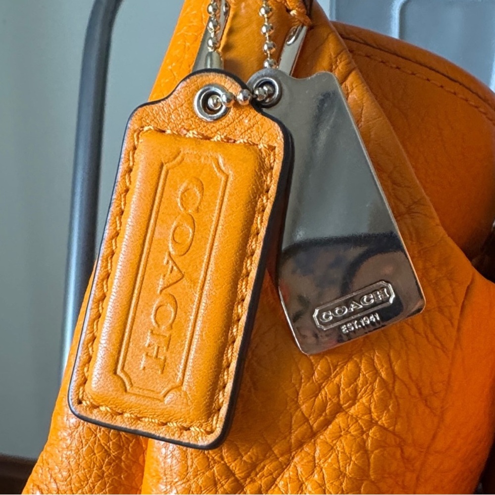 Coach Pebbled Leather Shoulder Bag in Bright Orange with Gold Hardware - Picture 2 of 12